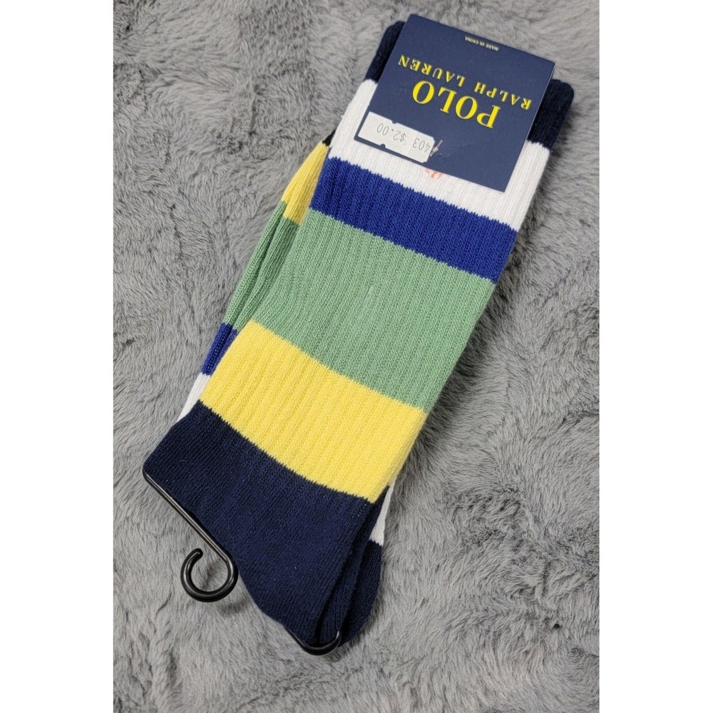 Polo Ralph Lauren Socks Mens 10-13 Multicolor Rugby Stripe Crew Mid Calf